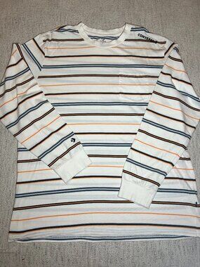 Converse Men’s 2XL Striped Long Sleeve Pocket T-Shirt White Orange Navy